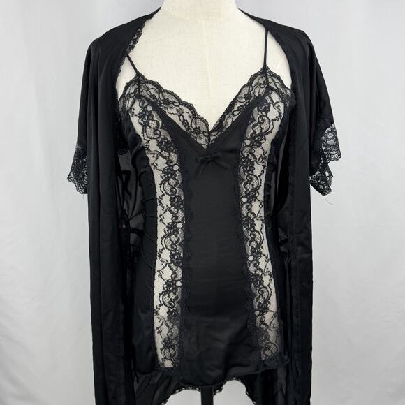 Sears Other - Vintage Sears Black Lace Lingerie Set Robe Slip Dress Sheer Babydoll 70s 80s Sm